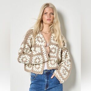 APRICOT 🍑- Hand knit crochet squares cardigan